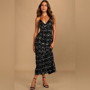 Lulu's Marvelous Moment Black Sequin Fringe Maxi Dress